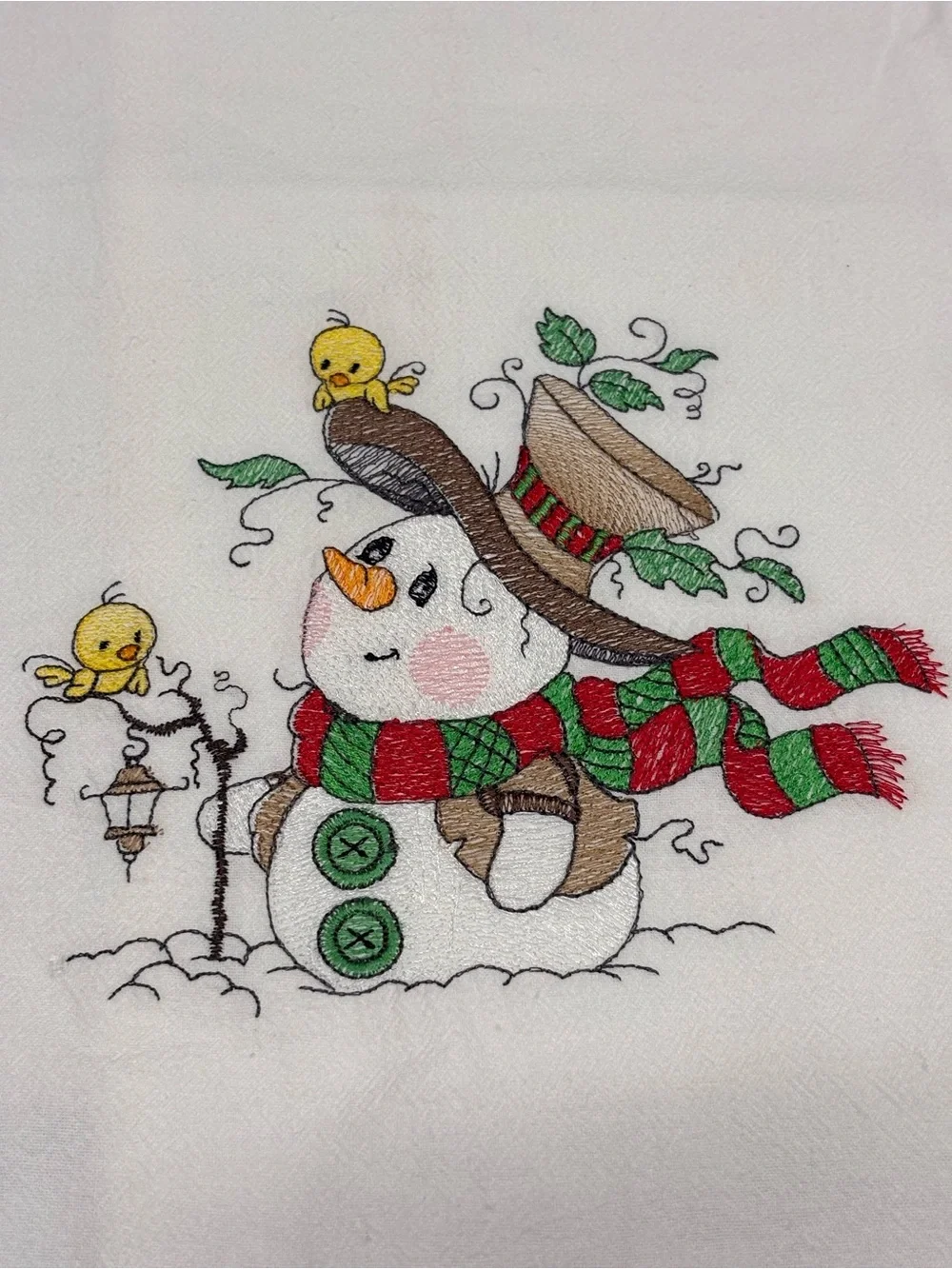 Festive Sack Cloth Embroidered Snowman Kitchen Towel